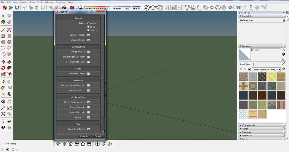 CleanUp tool parameters in SketchUp