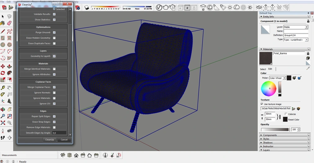 Limpieza del modelo en SketchUp con el plugin CleanUp