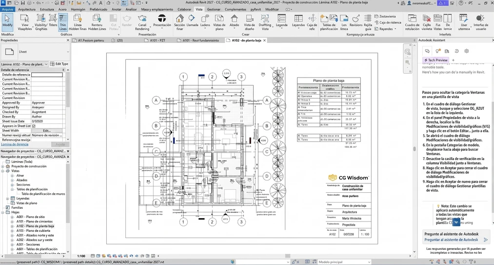 Hoja de documentación del proyecto en Revit con el plano de planta