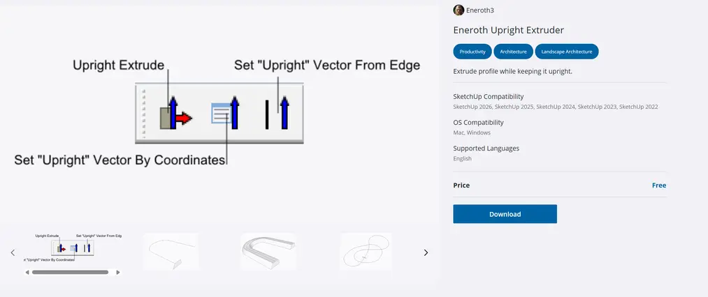 Eneroth Upright Extruder plugin in Extension Warehouse for SketchUp