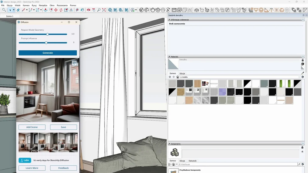 Visual styles from photorealism to watercolor in SketchUp Diffusion