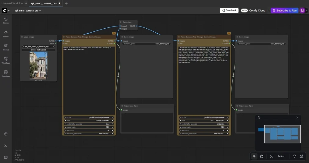 Interfaz de Comfy Cloud: generación de imágenes de Nano Banana sin instalación