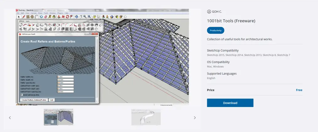 Extensión gratuita 1001bit Tools Freeware en Extension Warehouse para SketchUp