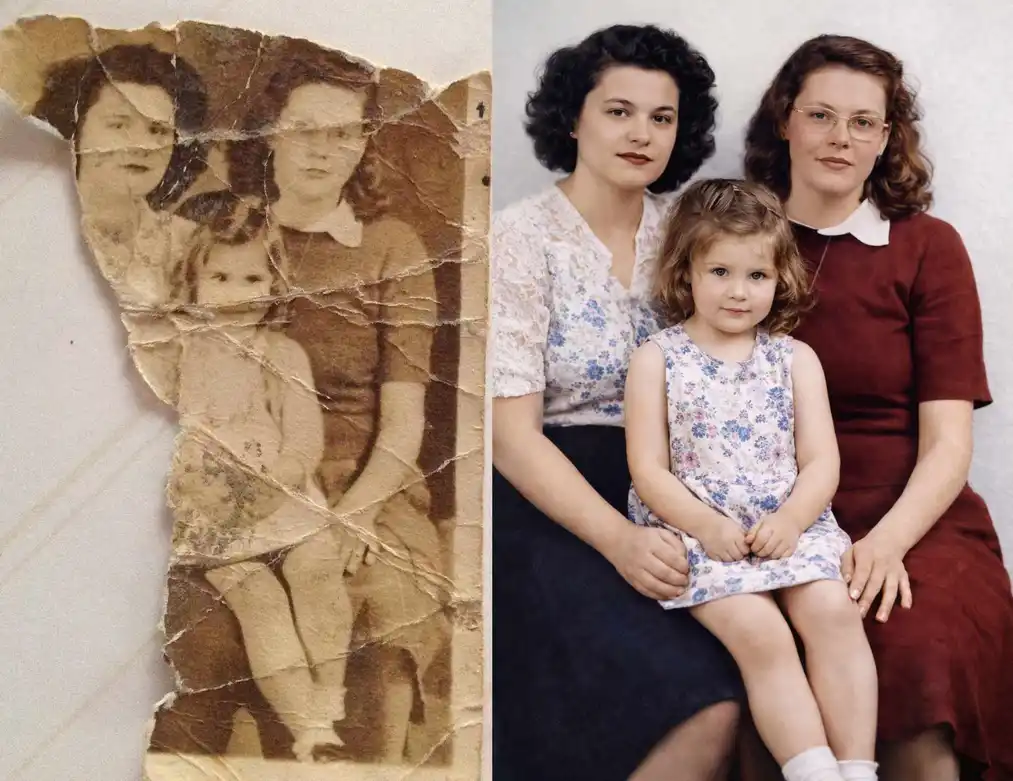 Test 9 GPT Image 1.5 restauración de foto antigua – efecto de suavizado de rostros y colorización