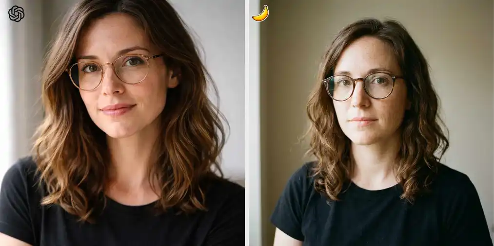 Prueba 4: retrato de una mujer con luz natural – comparación GPT Image 1.5 y Nano Banana Pro