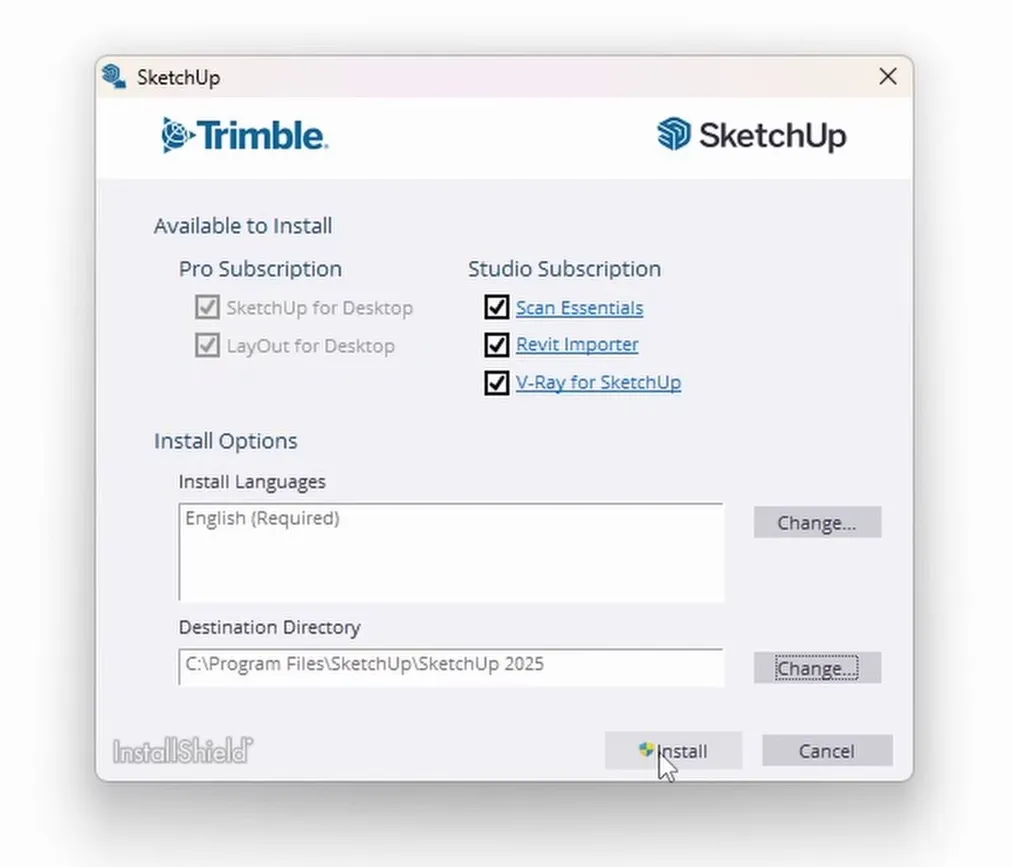 Proceso de instalación de SketchUp - selección de sistema Windows o&nbsp;macOS