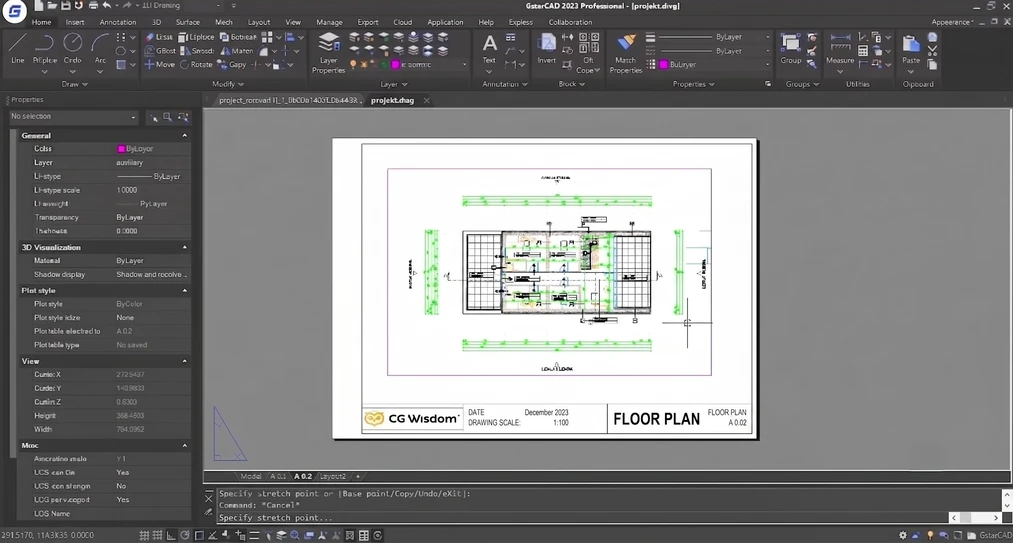 GstarCAD interface with an open layout