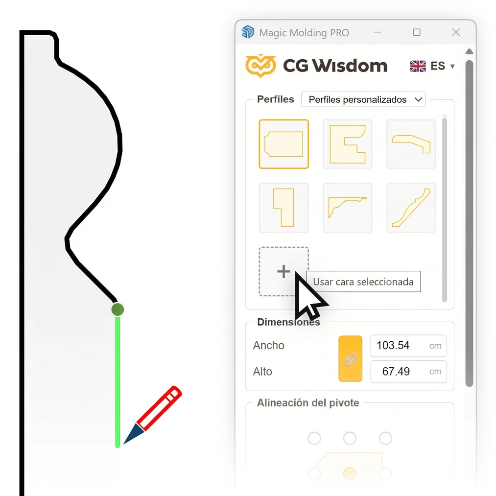 Opción de añadir un perfil de moldura personalizado en el panel del plugin Magic Molding