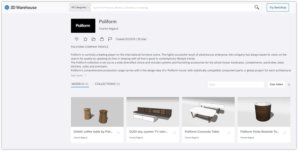 Collections tab in SketchUp 3D Warehouse