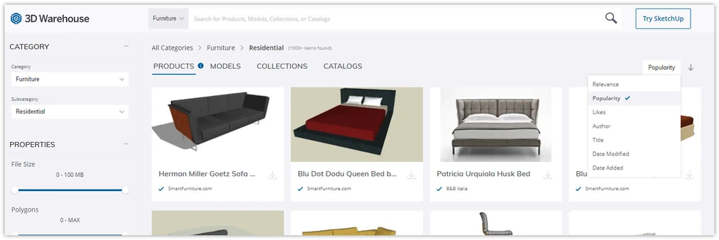 Sorting by popularity in SketchUp 3D Warehouse