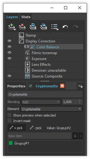 Selección del grupo con el respaldo de la silla en la máscara Cryptomatte – Sketchup V-Ray