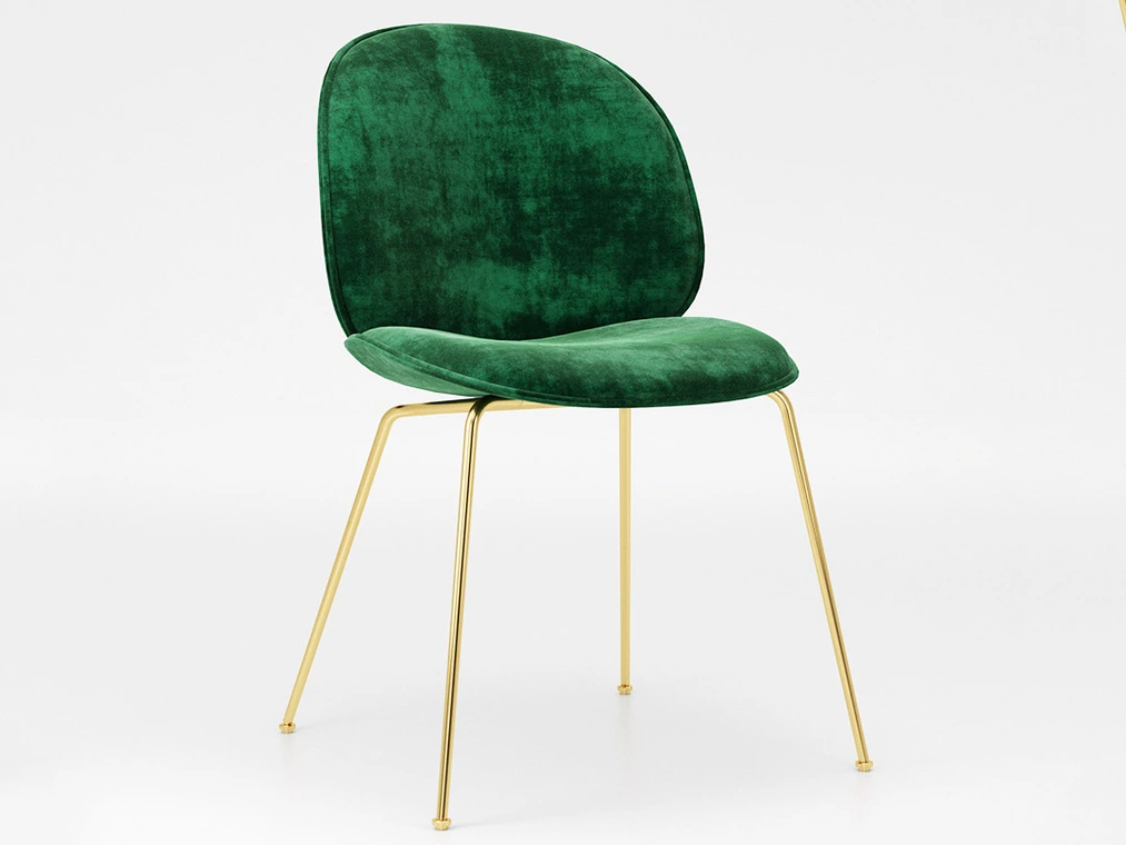 Comparación del aspecto del material de terciopelo en SketchUp y V-Ray antes y después de agregar la mapa de relieve