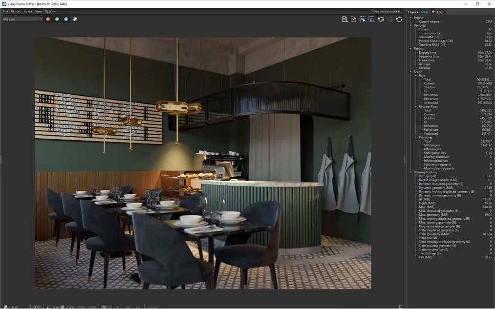 Cantidad de RAM necesaria para el renderizado en SketchUp Uso de RAM durante el renderizado en SketchUp – 14,84 GB