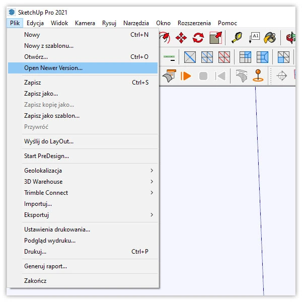 Plugin Eneroth Open Newer Version en SketchUp para abrir versiones más nuevas de archivos