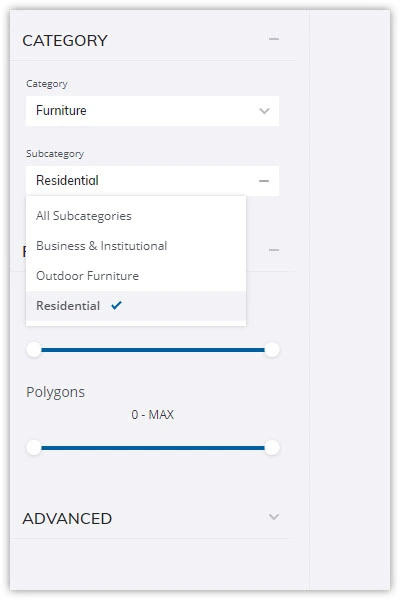 Selección de categoría Furniture Residential en SketchUp 3D Warehouse