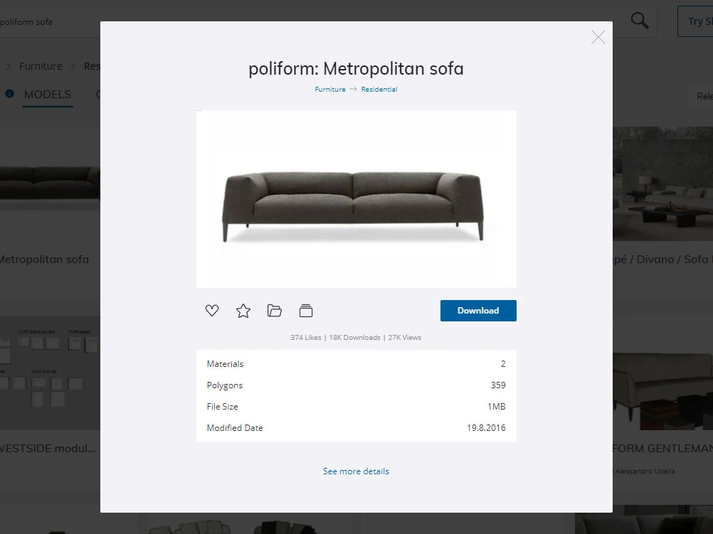 Descripción resumida del modelo mostrada en SketchUp 3D Warehouse