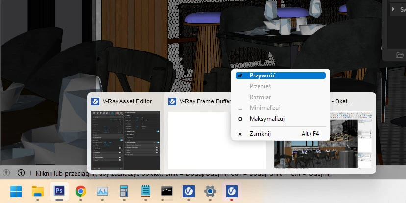 SketchUp, V-Ray - ventana Frame Buffer sin respuesta - 02