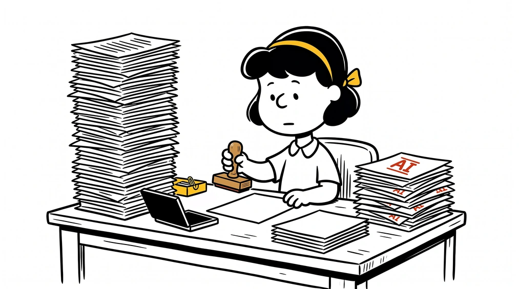 A secretary is labeling documents that were created with the help of AI systems
