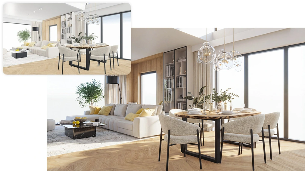 Converting a 3D software view into a photorealistic visualization with Nano Banana Pro Nano Banana Pro in interior design - the complete guide with ready prompts!- 01