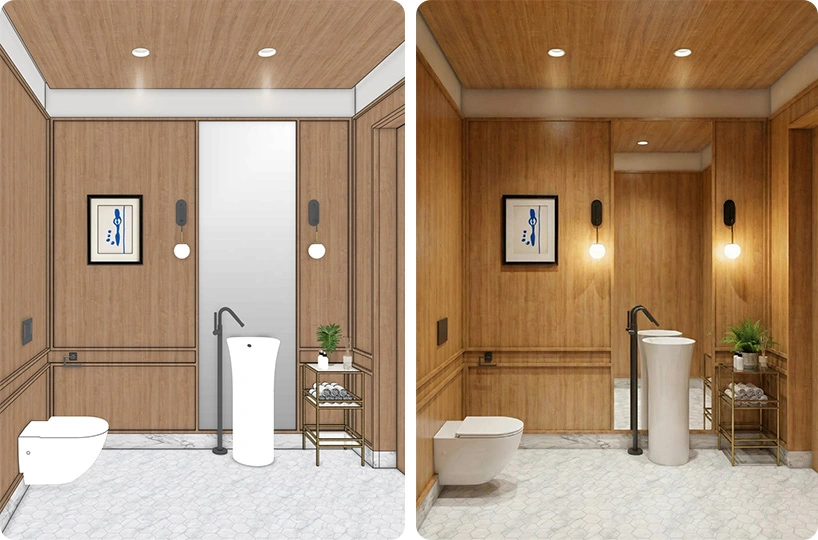 How does Nano Banana Pro handle mirror reflections? SketchUp and Nano Banana Pro: photorealistic visualizations in 5 minutes! Is it the end of V-Ray? - 05