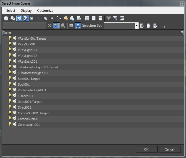 Object list with hidden lights in 3ds Max