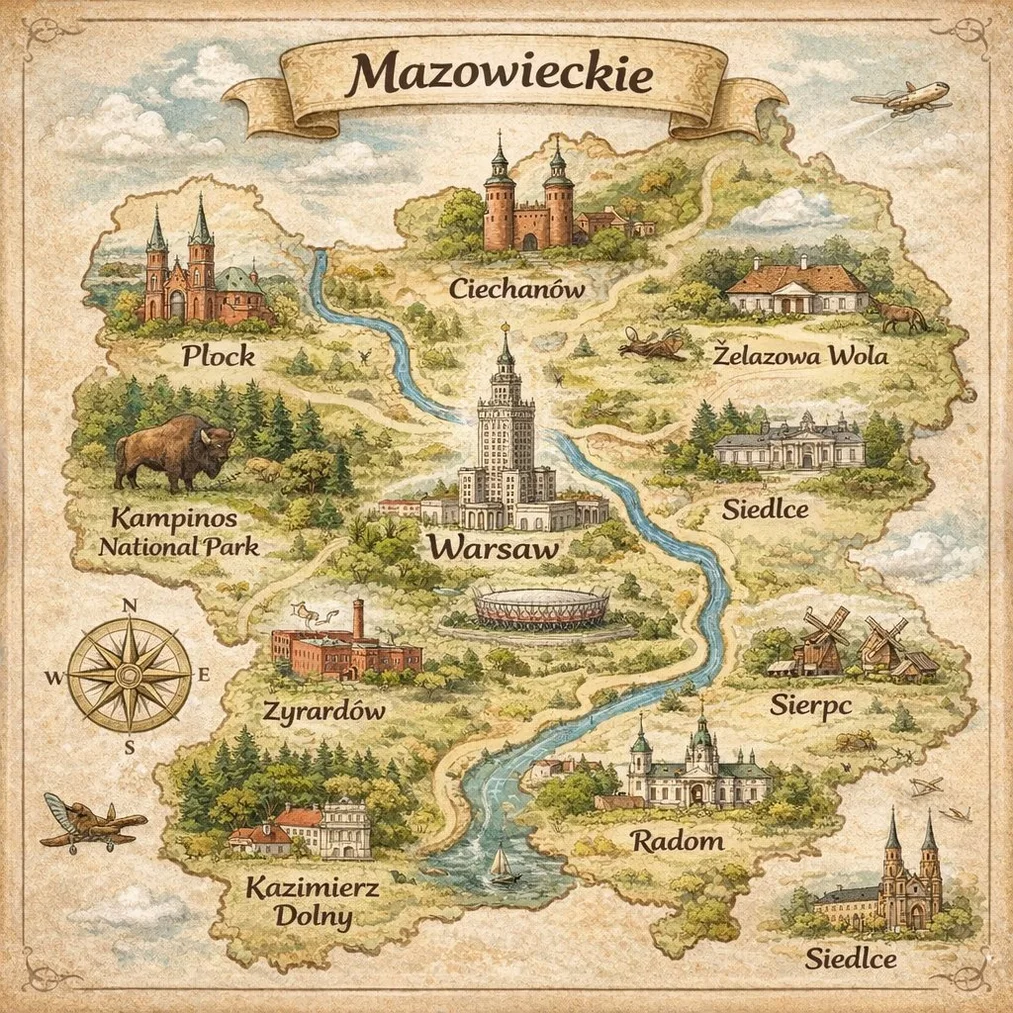 Test 7 GPT Image 1.5 generación del mapa de la voivodía de Mazovia – silueta incorrecta