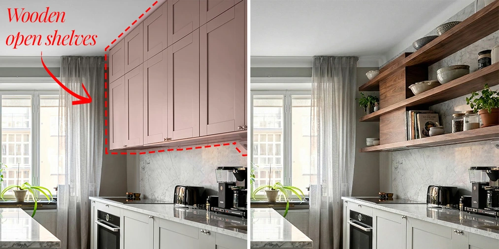 Marcado preciso de elementos de la composición para una mejor comprensión del contexto por la IA Transformación rápida del interior – cambio de estilo de decoración con un solo clic – 03