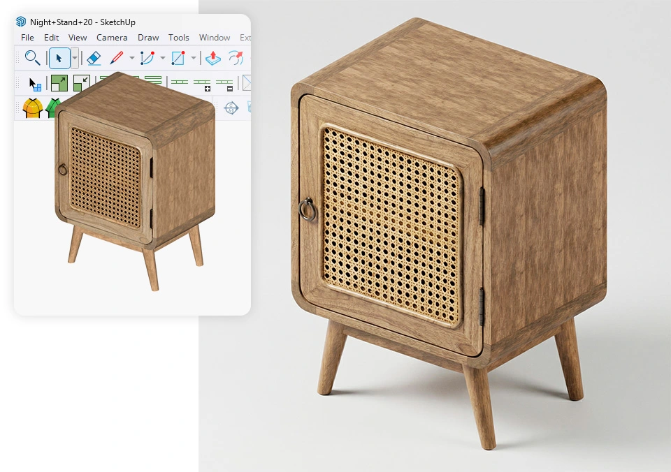 Conversión de un modelo de SketchUp en un packshot realista Inteligencia artificial - IA - Para fabricantes de muebles - Descubre qué posibilidades ofrece - 01