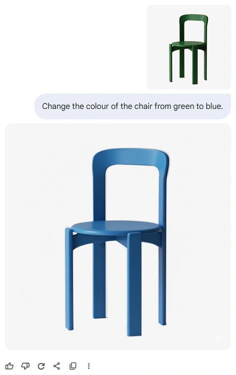 Proceso de cambio del color de la silla de verde a azul. Cómo editar una imagen o un gráfico?- 01