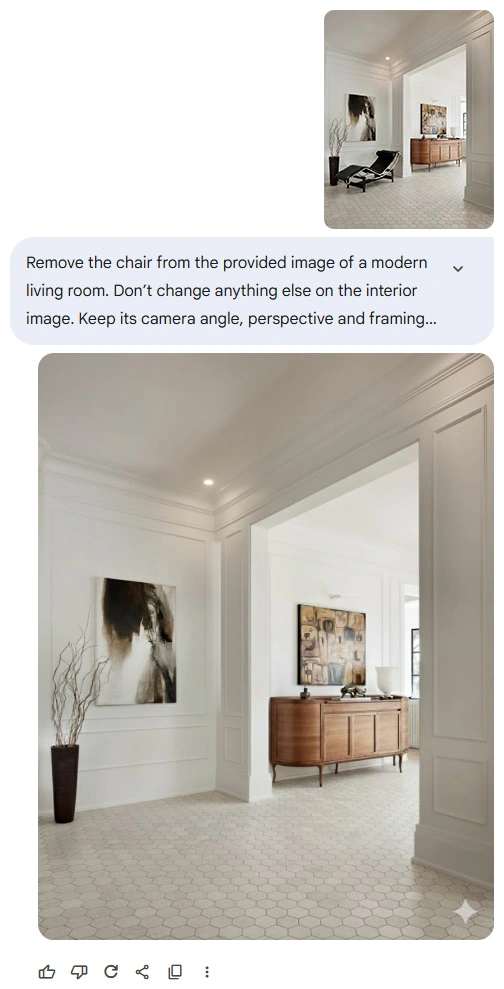 Eliminación de un mueble de la imagen con ayuda de inteligencia artificial Nano Banana - Cómo editar una imagen o un gráfico?- 02