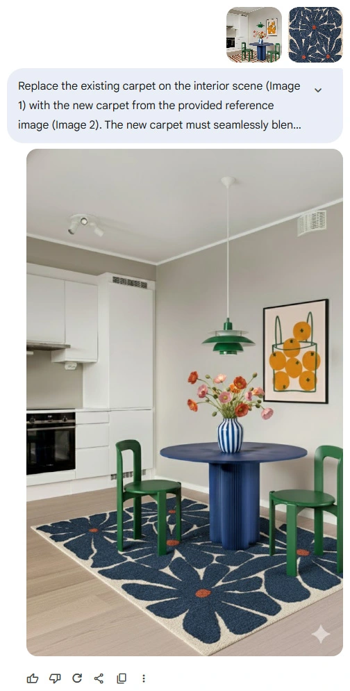 Reemplazo de la alfombra en la visualización con Nano Banana Nano Banana - Cómo editar una imagen o un gráfico?- 05