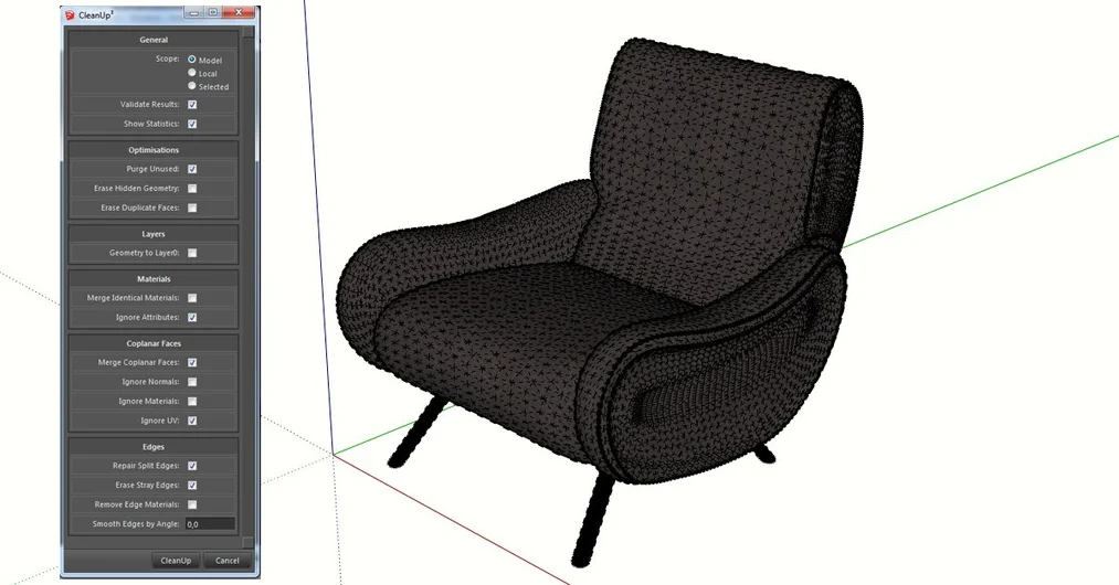 Sketchup - Optimización de modelos existentes - Descripción del plugin CleanUp - Tutorial, guía