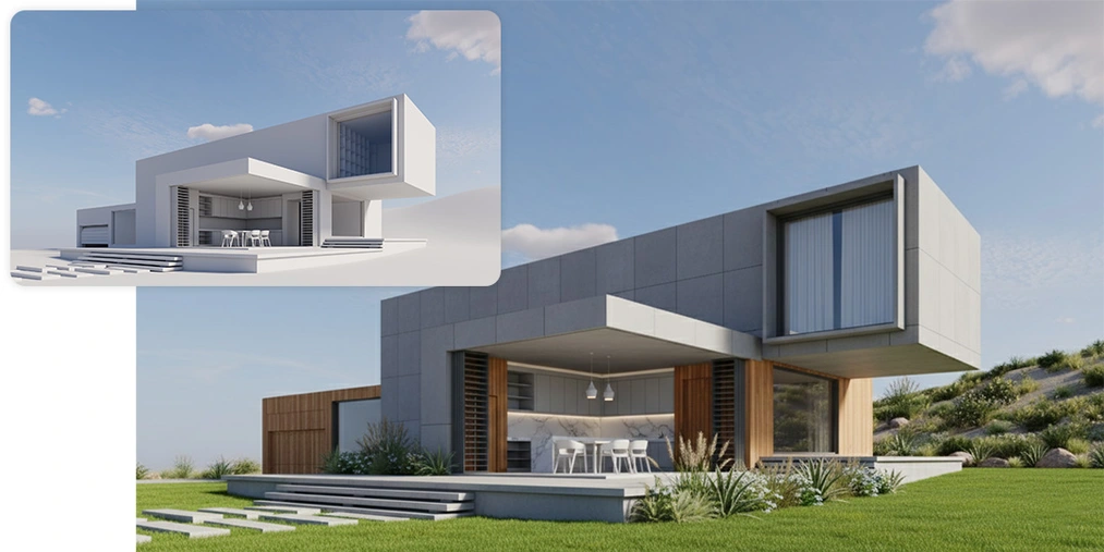 Transformación de un modelo estilo clay render en una visualización conceptual con Nano Banana Pro SketchUp y Nano Banana Pro: visualizaciones fotorrealistas en 5 minutos ¡¿Es este el fin de V-Ray?! - 06