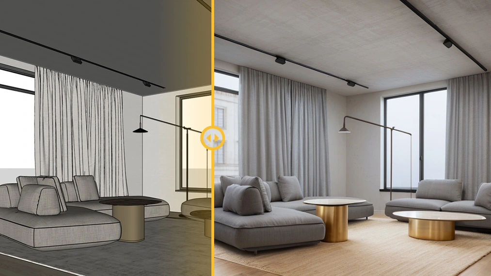 Cambiar la vista desde SketchUp a visualización AI Curso Difusión Estable en arquitectura y diseño de interiores - 01