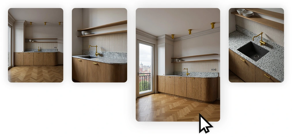 Generación rápida de múltiples tomas de un mismo interior