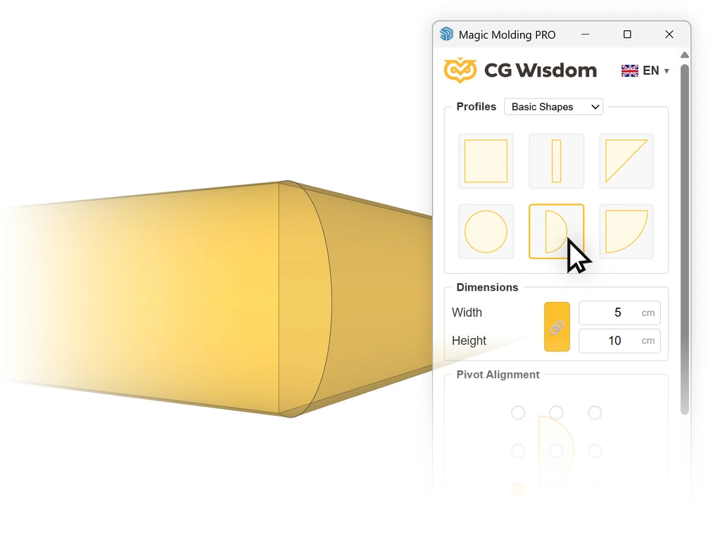 Magic Molding also generates basic shapes, such as a&nbsp;semicircle