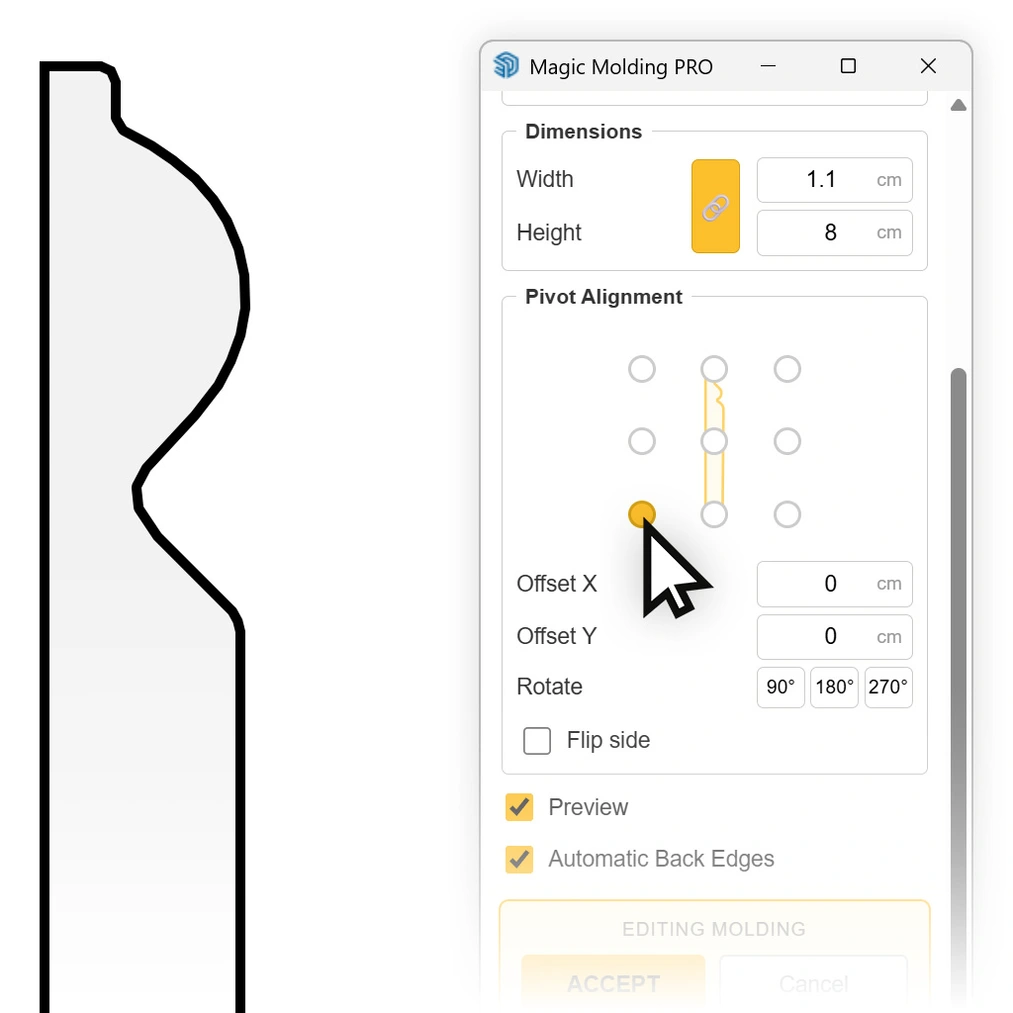 The ability to set the molding's anchor point