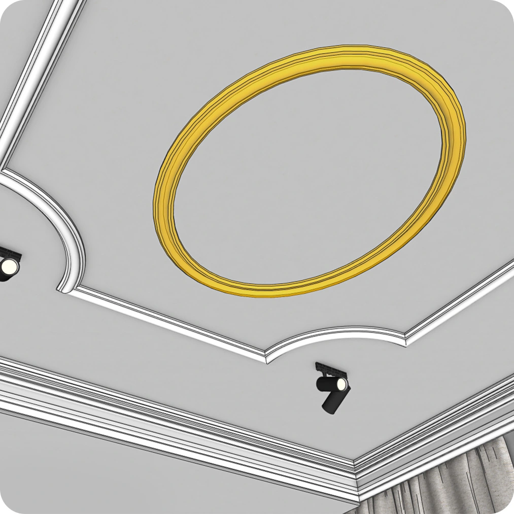 Magic Molding is ready for complex room outlines, curved walls, arched lintels, or frames across multiple planes at once