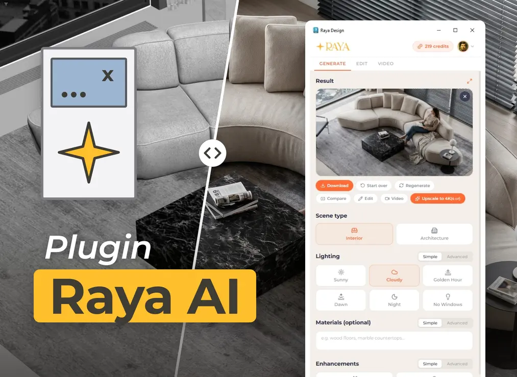 Raya - complemento gratuito de IA para renderizado de interiores y arquitectura en 3ds Max