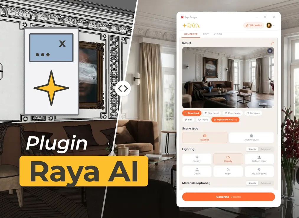 Raya - complemento gratuito de IA para la visualización de interiores y arquitectura en SketchUp